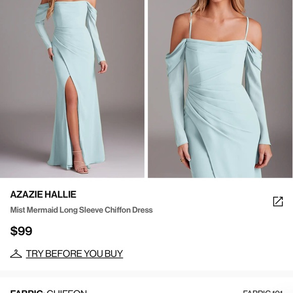 Azazie Dresses & Skirts - Azazie Green Ruched Long Sleeve Gown